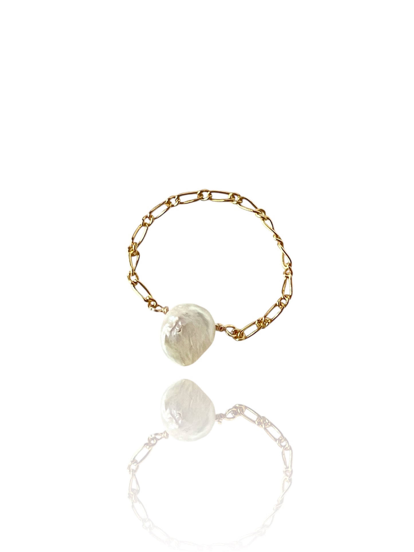 Keshi Pearl Gold Chain Ring
