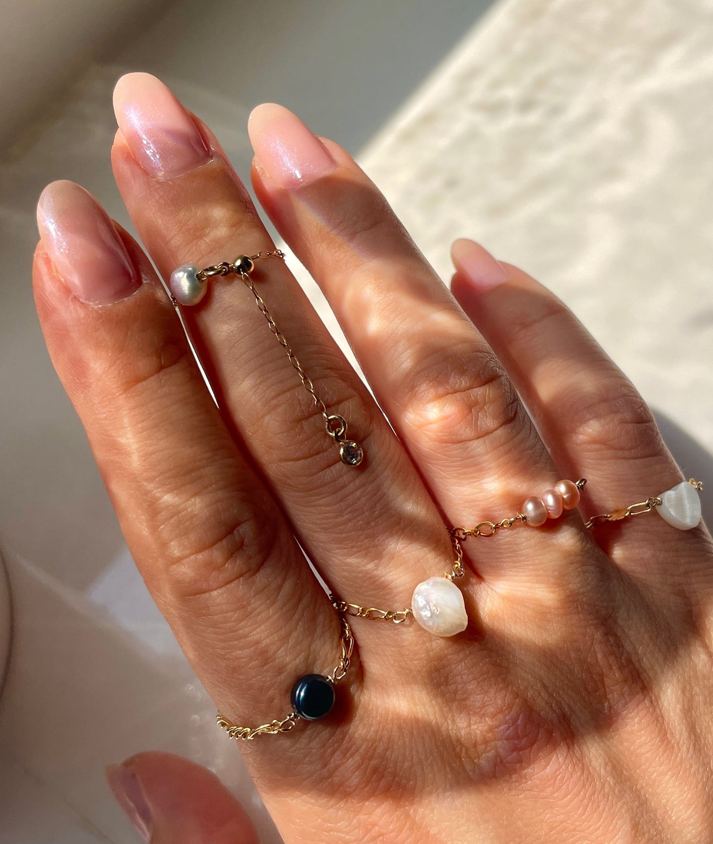 Blue Freshwater Gold Chain Ring