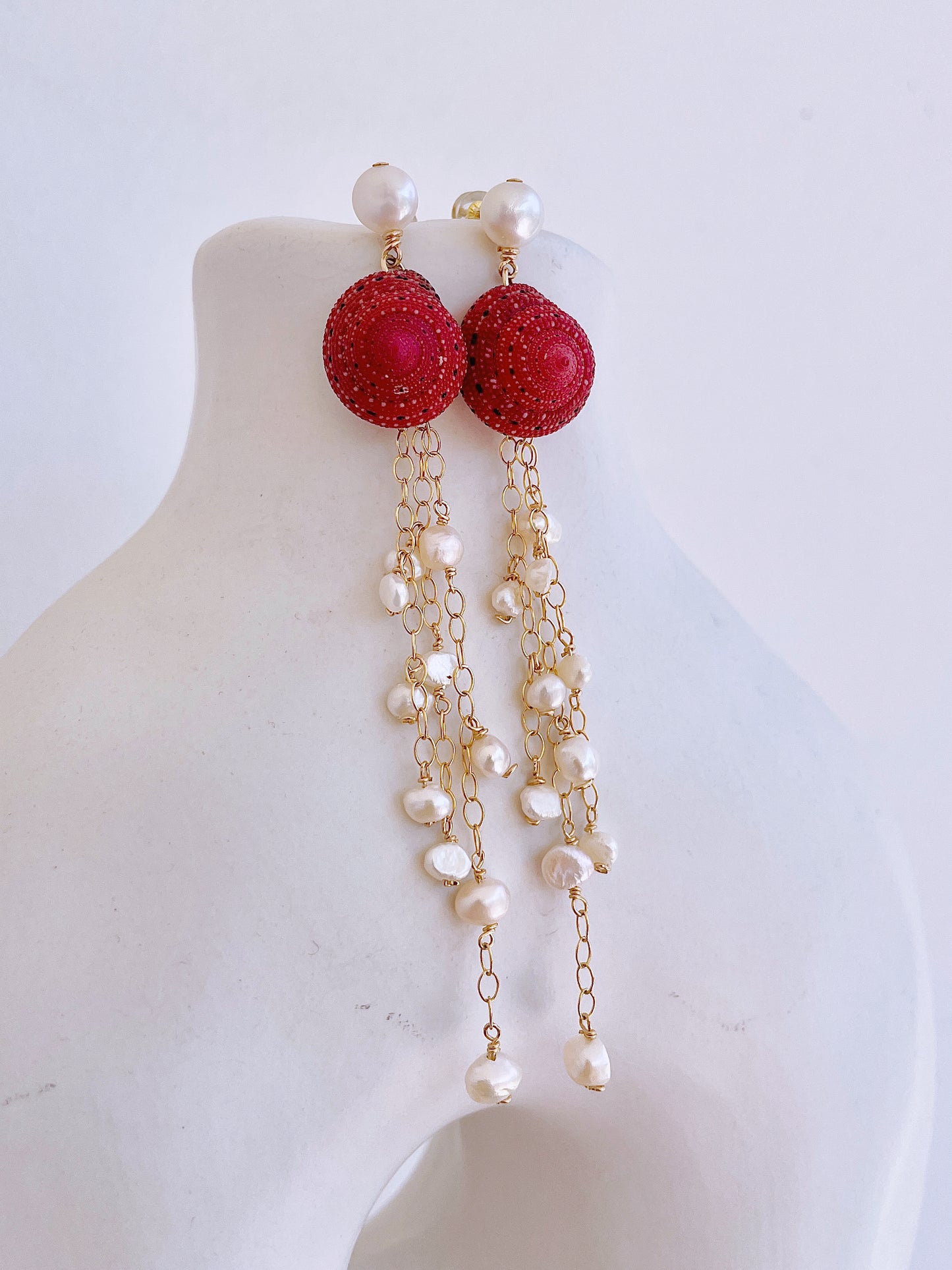 Strawberry Shell & Freshwater Pearl Drop Earrings
