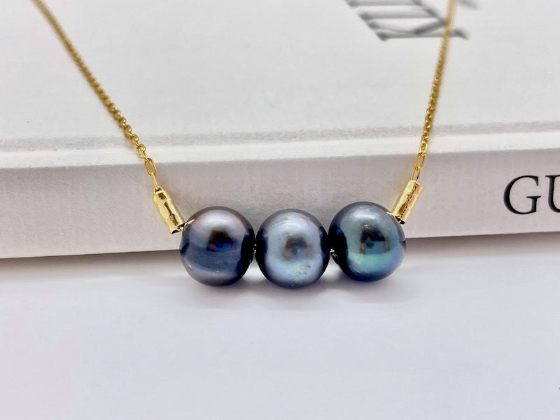 Triple Blue Pearl Necklace