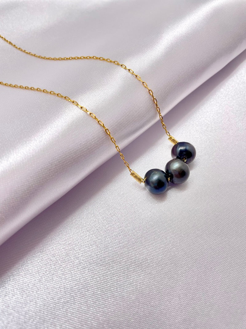 Triple Blue Pearl Necklace