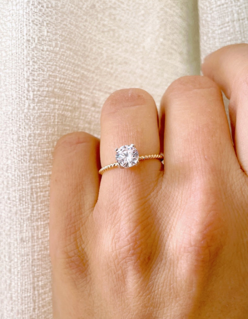 Gold-Filled Twist Band Ring Cubic Zirconia – Dainty Engagement or Travel Ring