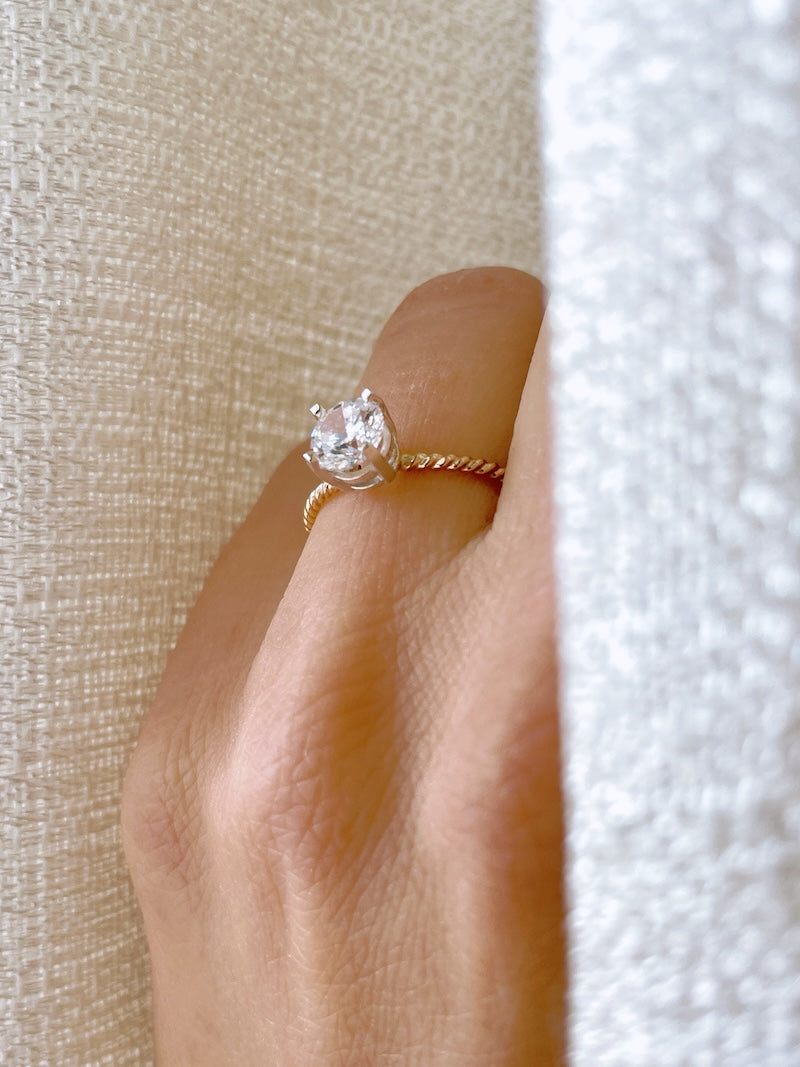 Gold-Filled Twist Band Ring Cubic Zirconia – Dainty Engagement or Travel Ring