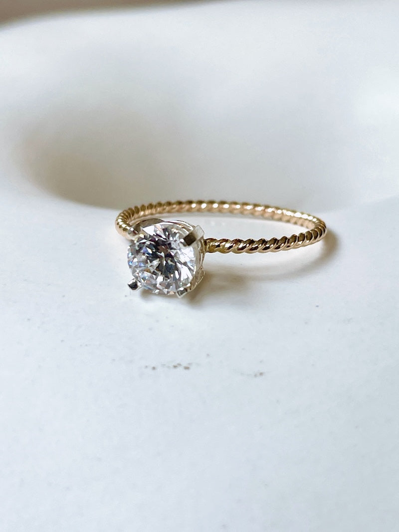 Gold-Filled Twist Band Ring Cubic Zirconia – Dainty Engagement or Travel Ring