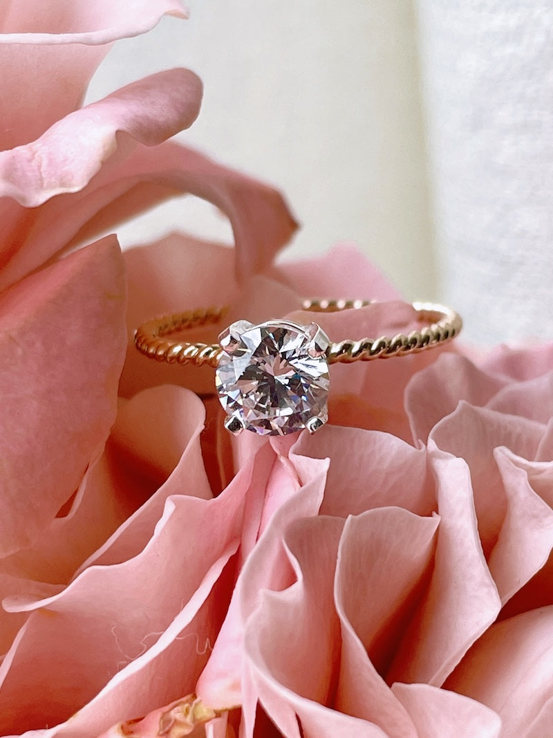 Gold-Filled Twist Band Ring Cubic Zirconia – Dainty Engagement or Travel Ring
