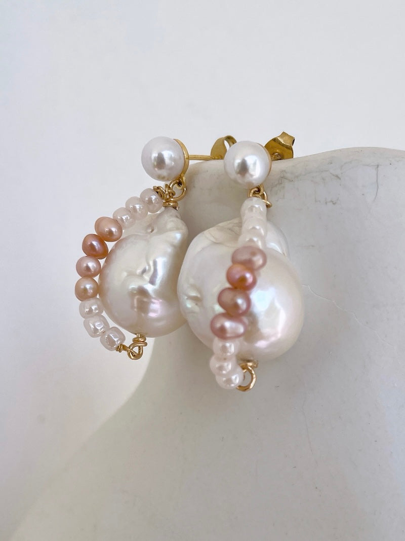 Fireball Baroque Pearl Earrings with Colorful Accents