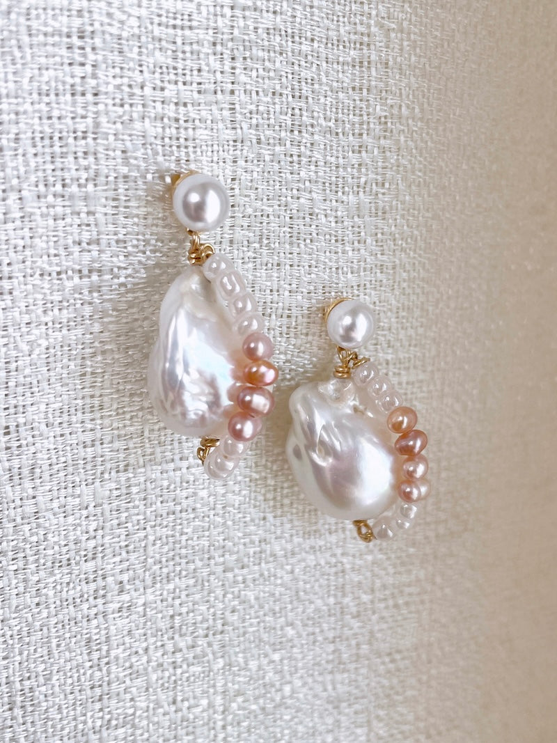 Fireball Baroque Pearl Earrings with Colorful Accents