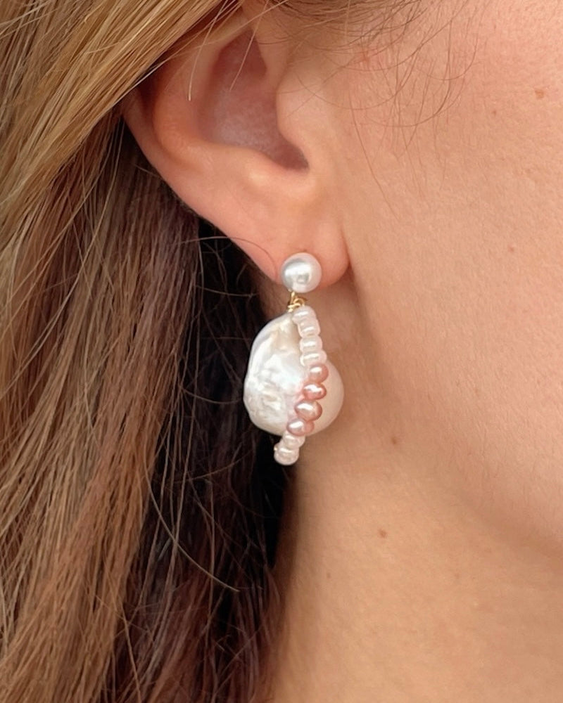Fireball Baroque Pearl Earrings with Colorful Accents