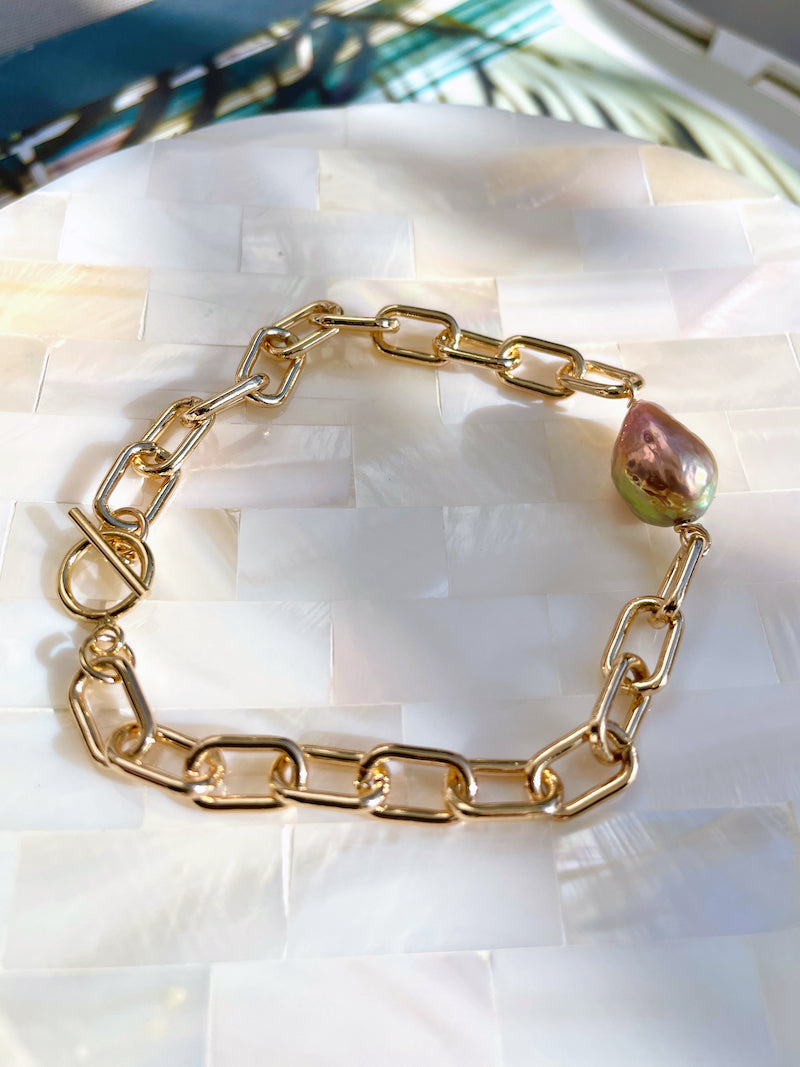 Gold Pearl Chain Bracelet