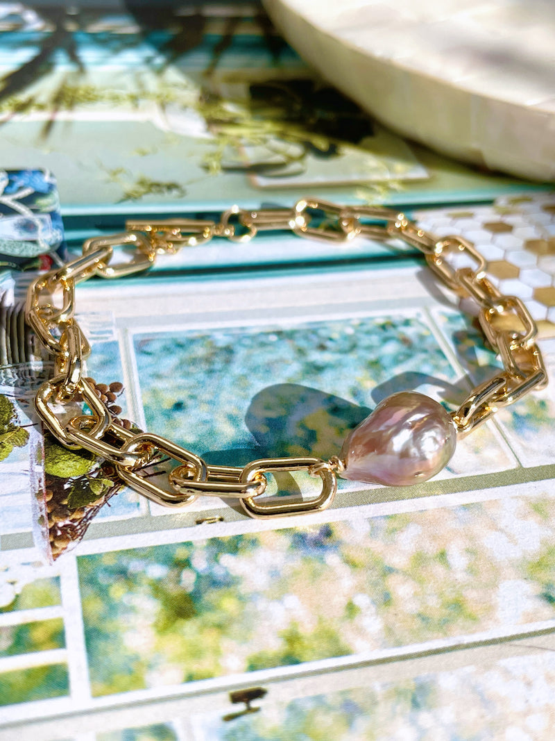 Gold Pearl Chain Bracelet