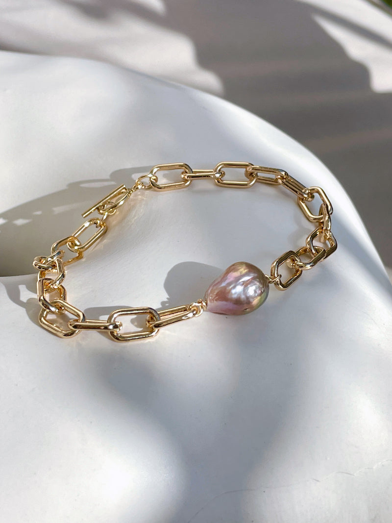 Gold Pearl Chain Bracelet