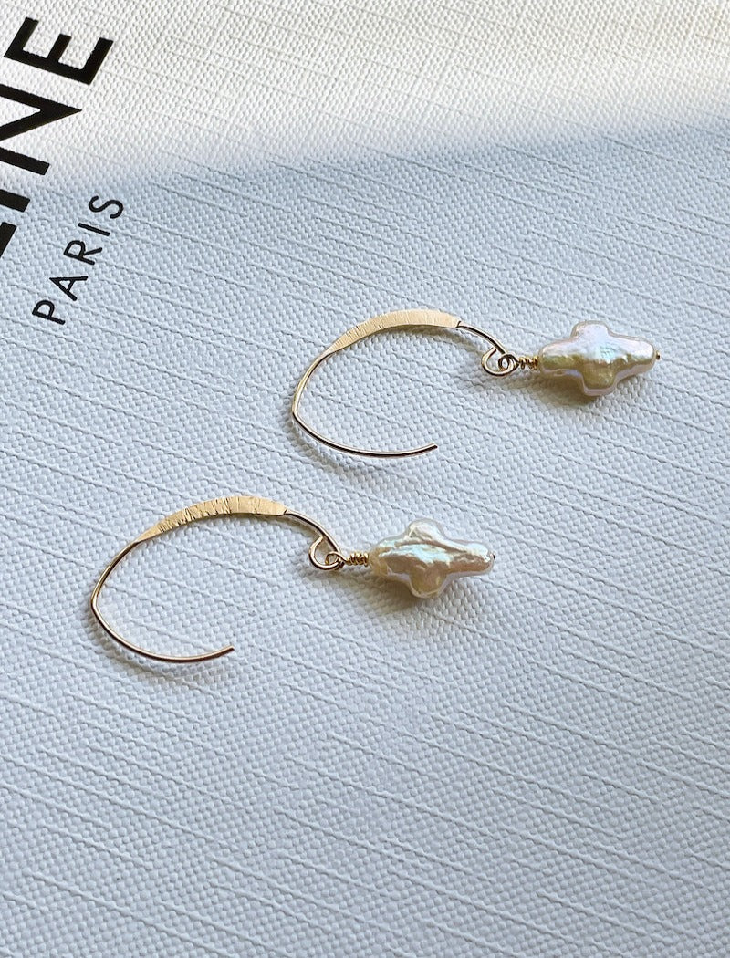 Marquise Gold Pearl Cross Earring