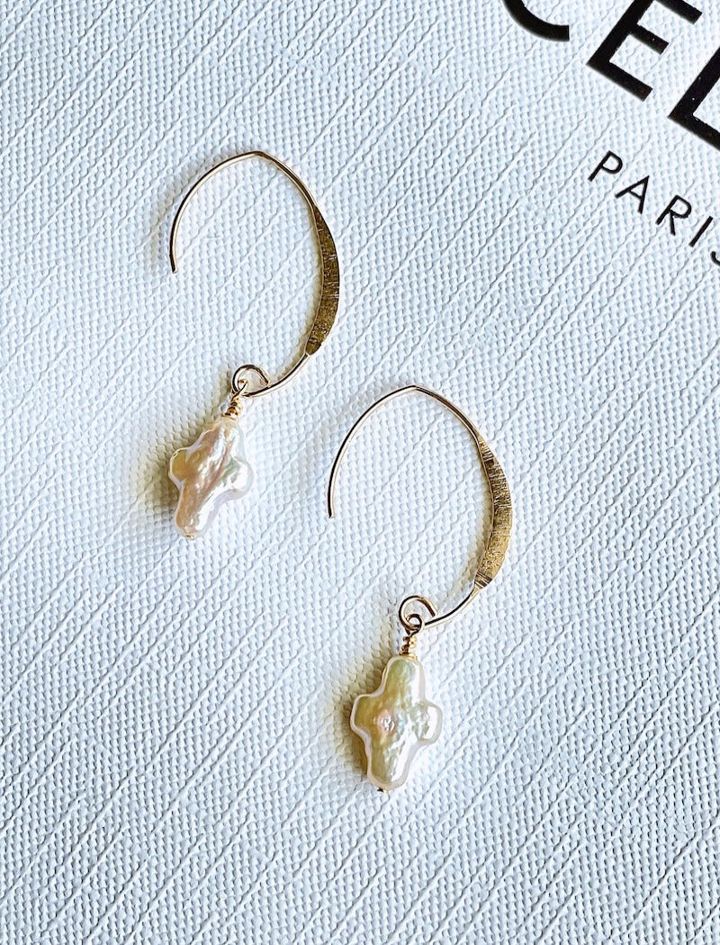 Marquise Gold Pearl Cross Earring