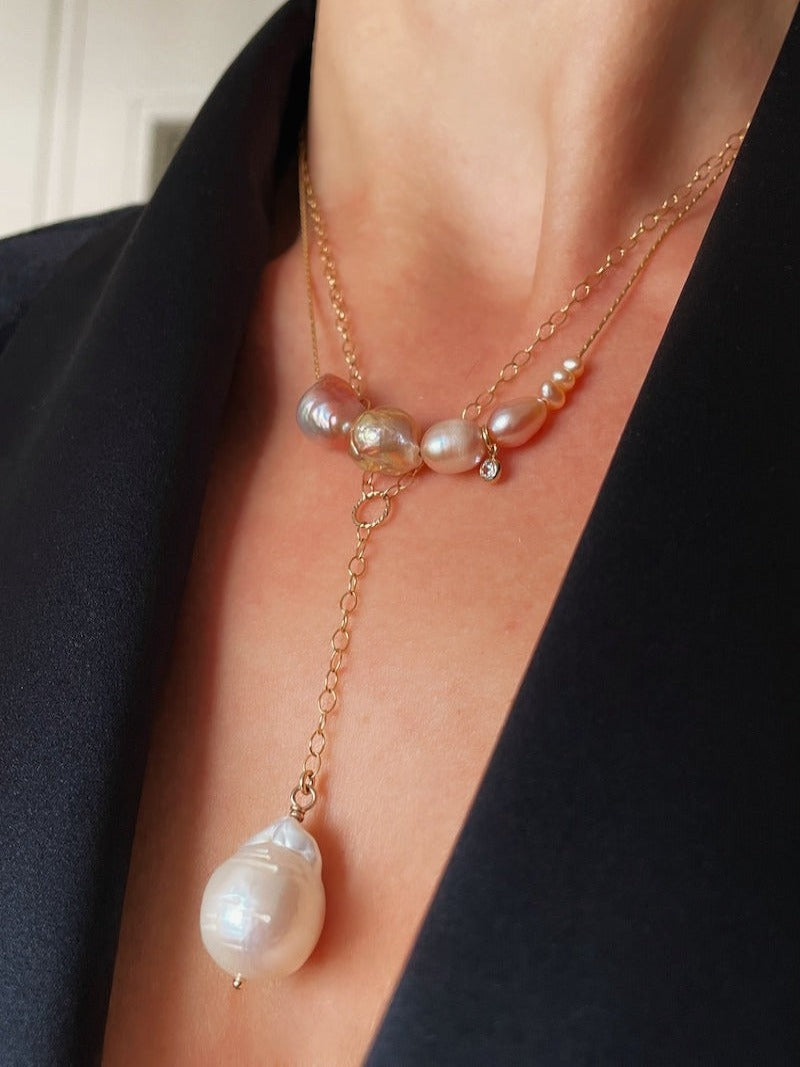 Baroque Pink Drop Pearl Necklace