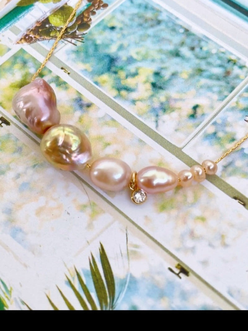 Baroque Pink Drop Pearl Necklace