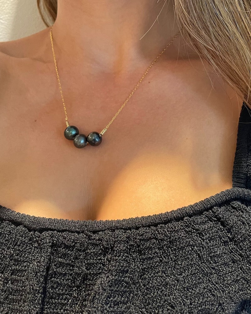 Triple Blue Pearl Necklace