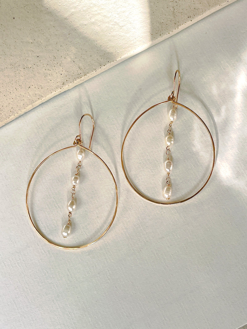 Gold Filled Pearl Hoops
