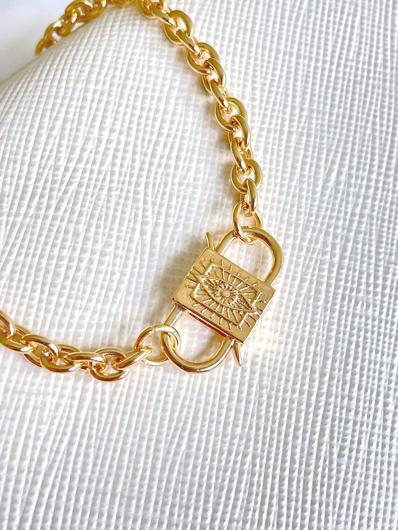 Gold Padlock Evil Eye Bracelet
