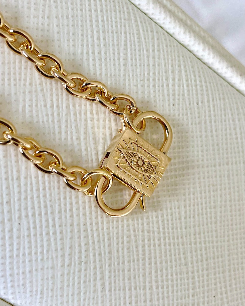 Gold Padlock Evil Eye Bracelet