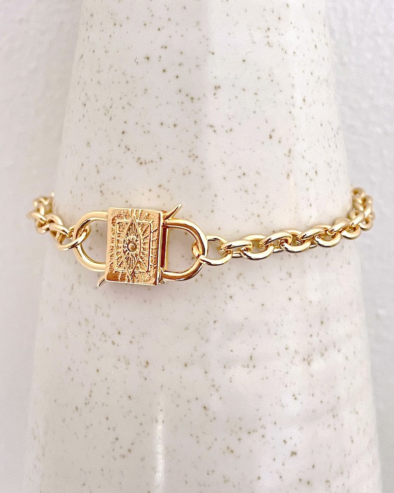 Gold Padlock Evil Eye Bracelet