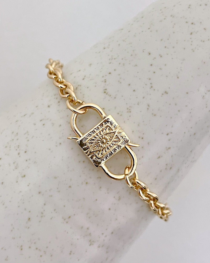 Gold Padlock Evil Eye Bracelet