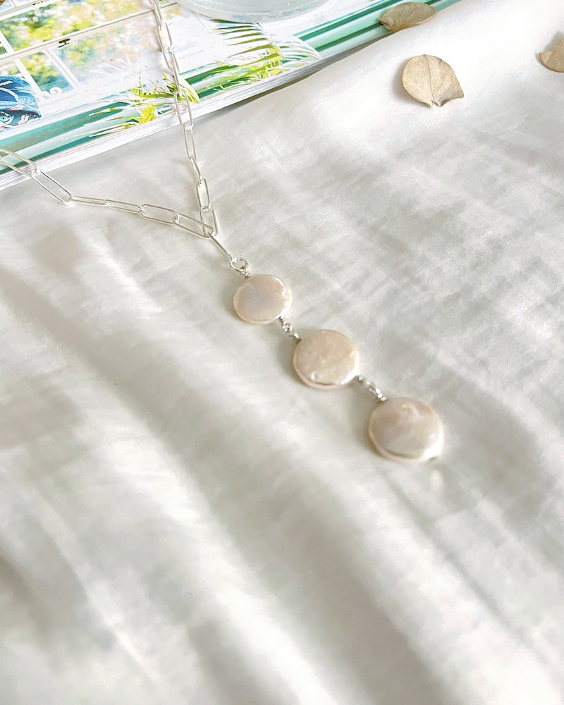 Silver Pearl Lariat Necklace