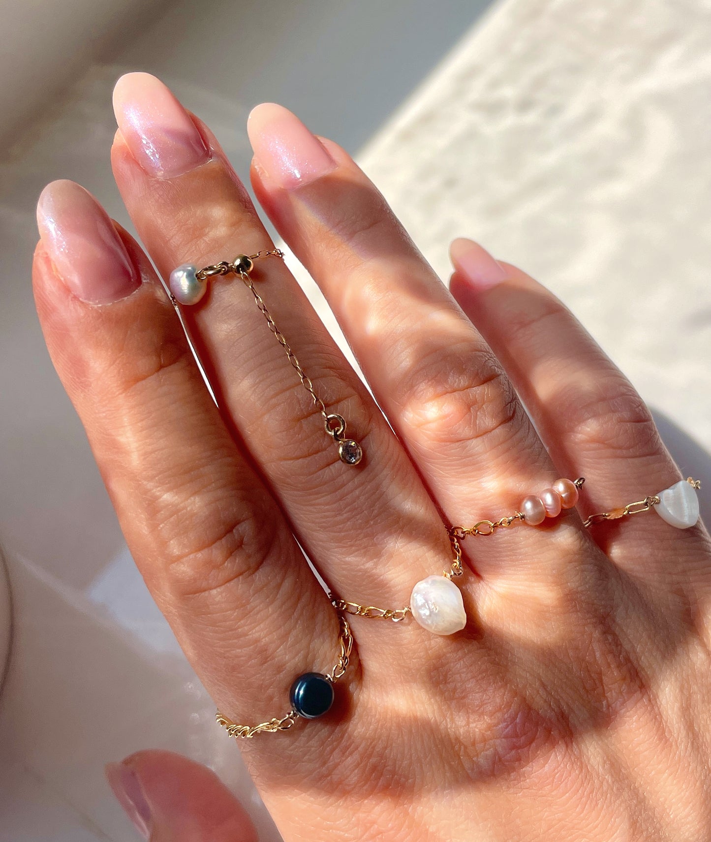 Keshi Pearl Gold Chain Ring