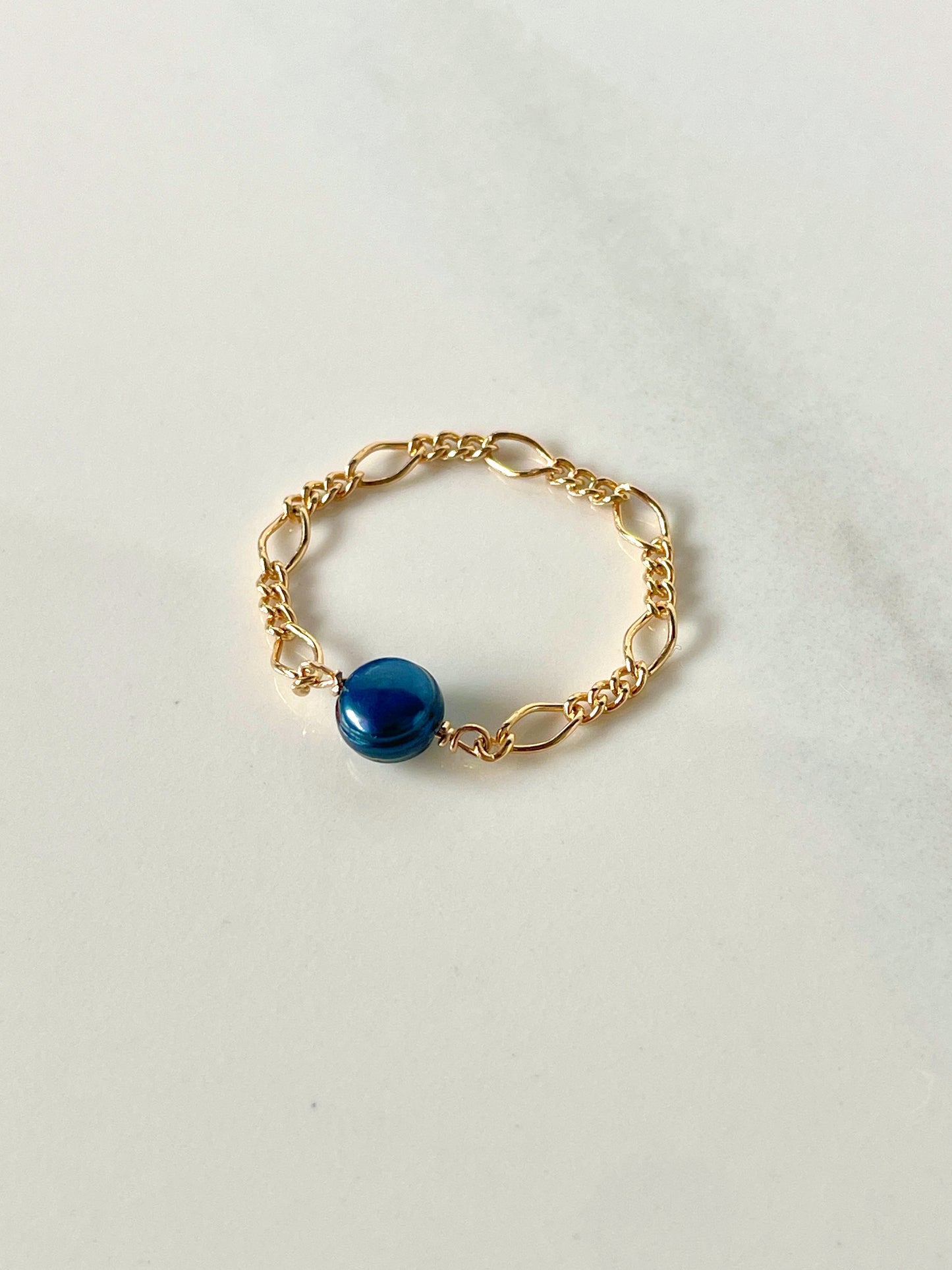Blue Freshwater Gold Chain Ring
