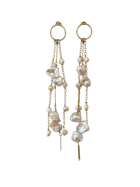 Gold Keshi Pearl Dangle Earrings