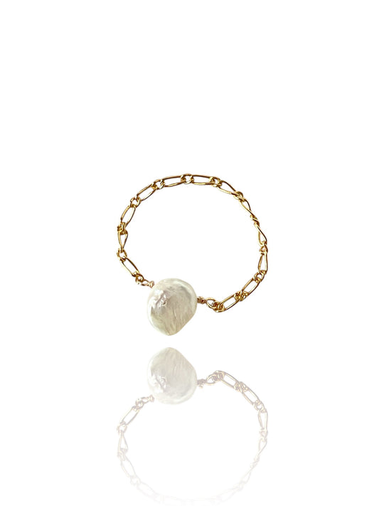 Keshi Pearl Gold Chain Ring