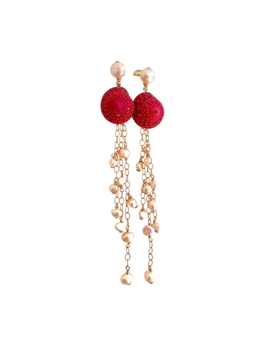 Strawberry Shell & Freshwater Pearl Drop Earrings