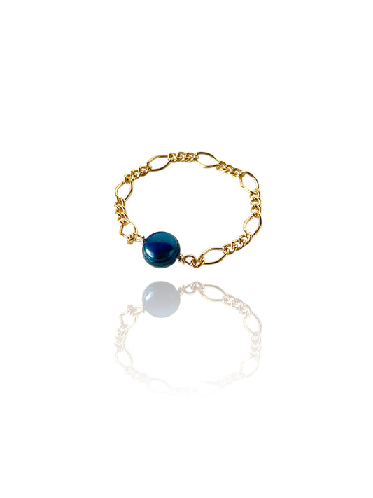 Blue Freshwater Gold Chain Ring