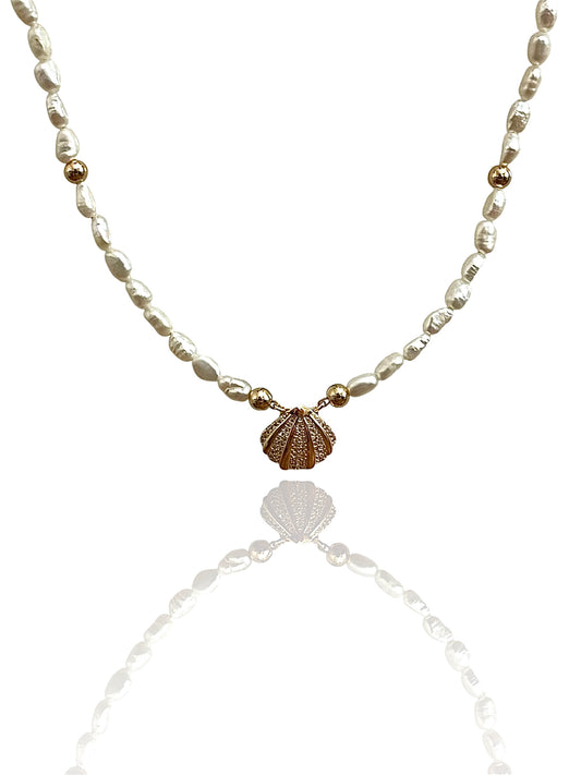 Gold Dipped Shell & Pearl Necklace