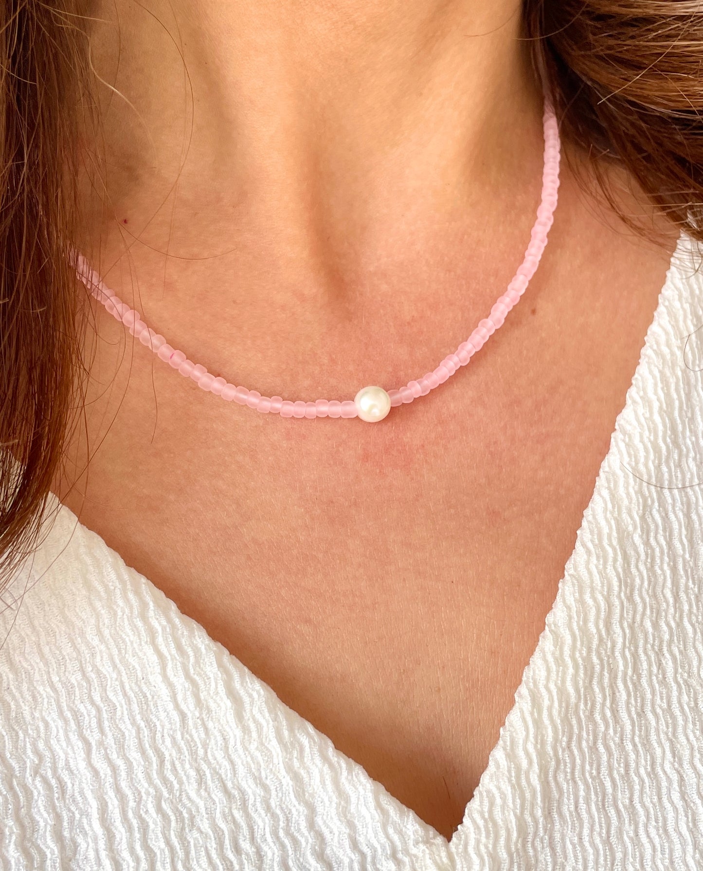 Pink Beaded Pearl Necklace