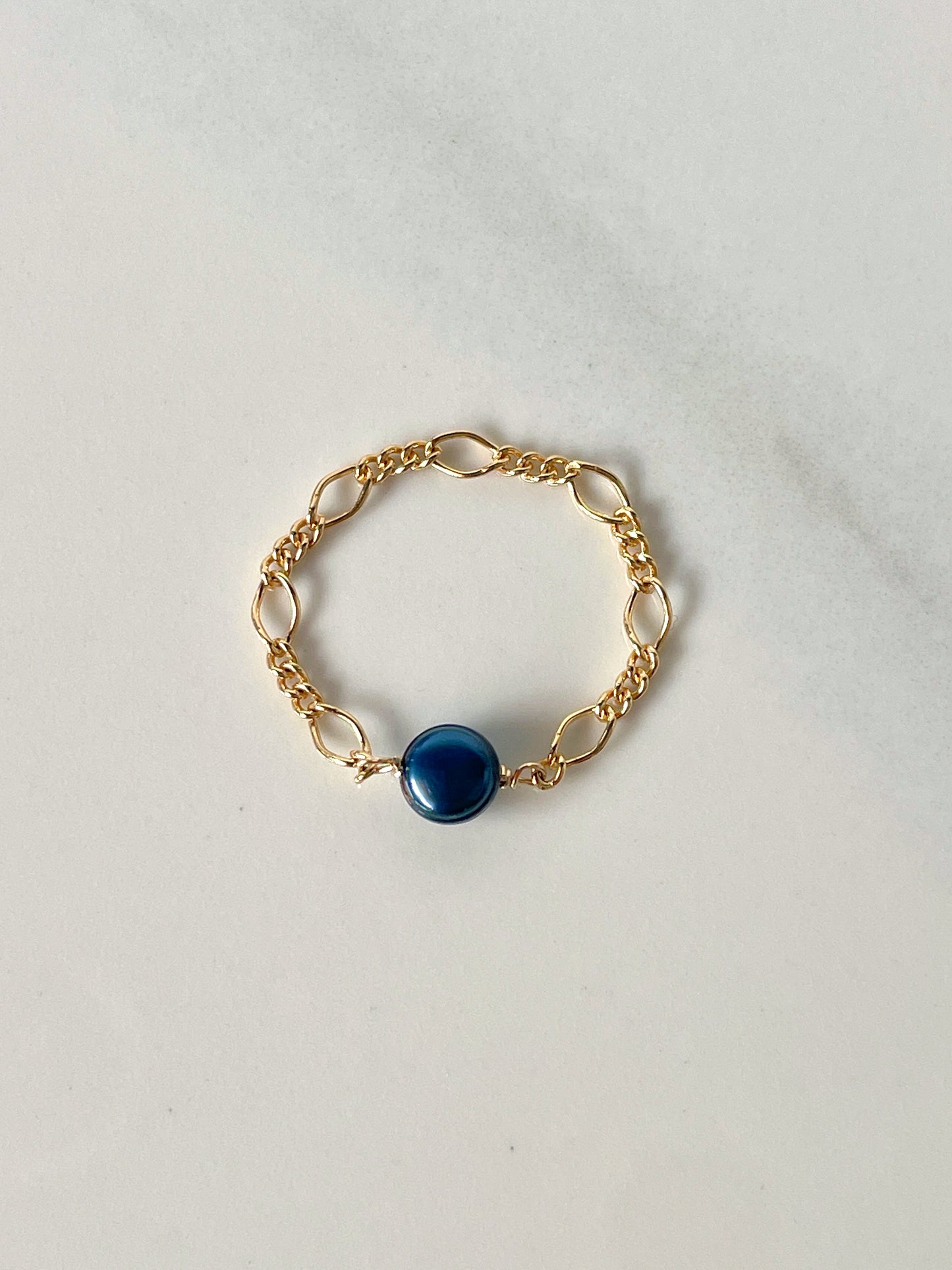 Blue Freshwater Gold Chain Ring