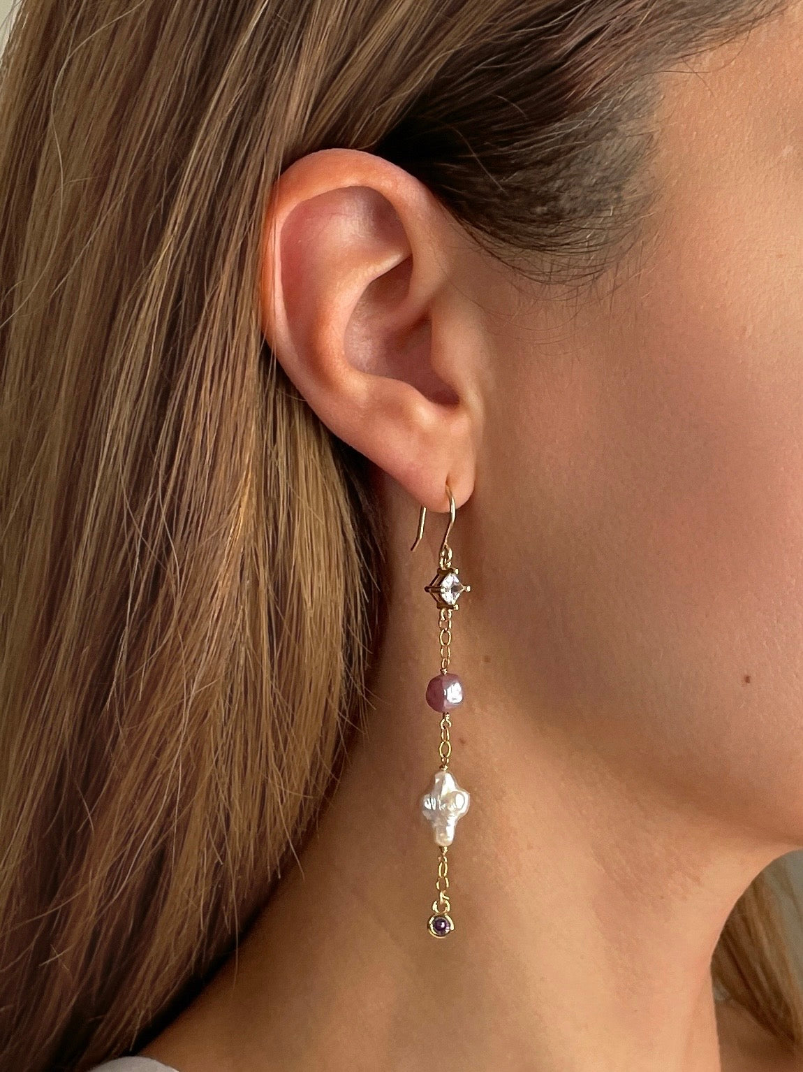 Gemstone Pearl Earrings
