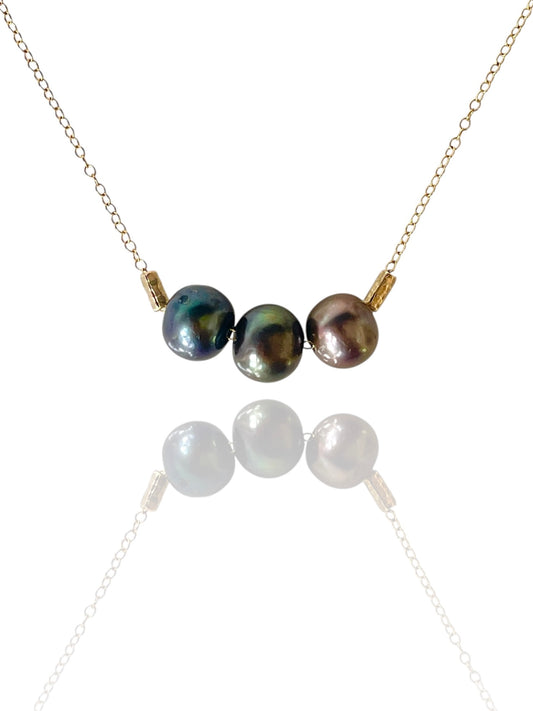 Triple Blue Pearl Necklace