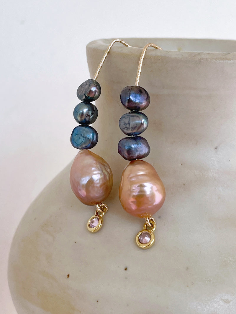 Gold Marquise Baroque Pearl Earrings