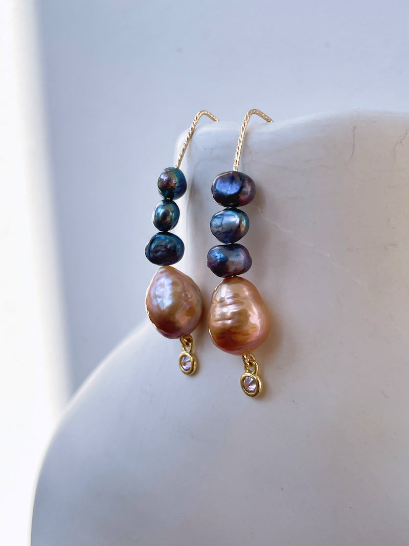 Gold Marquise Baroque Pearl Earrings