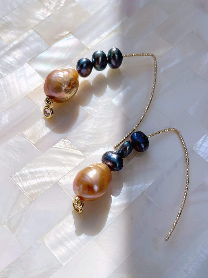 Gold Marquise Baroque Pearl Earrings