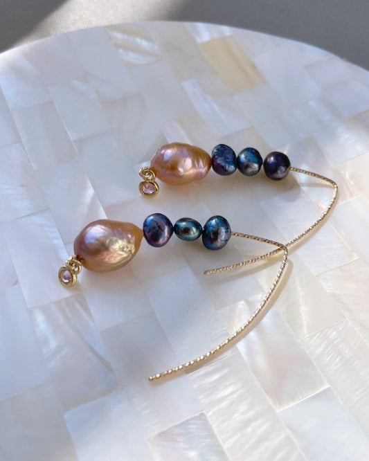 Gold Marquise Baroque Pearl Earrings