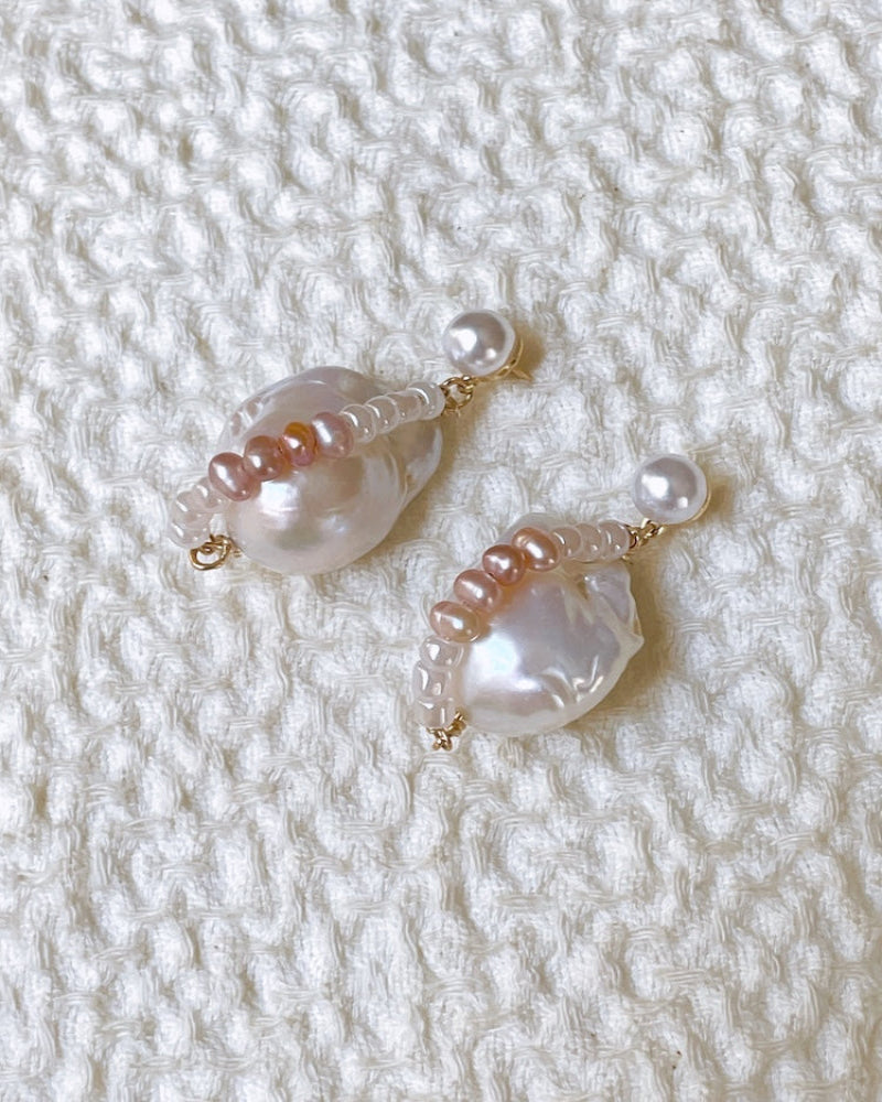 Fireball Baroque Pearl Earrings with Colorful Accents