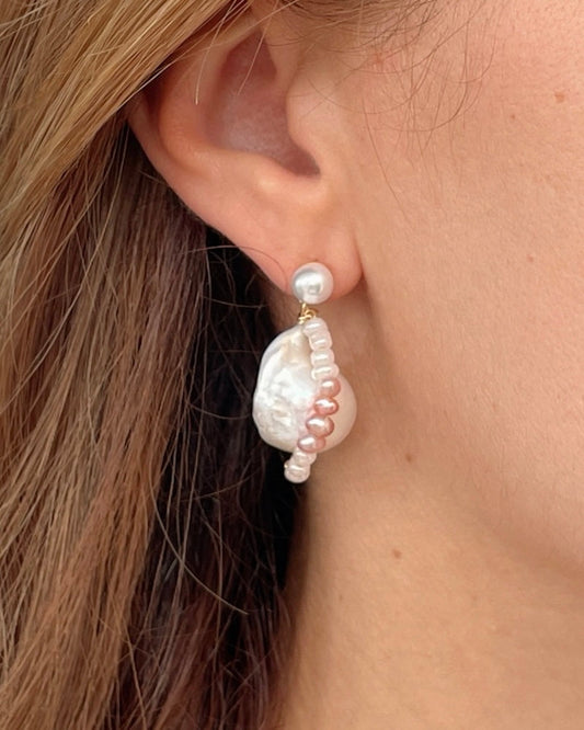 Fireball Baroque Pearl Earrings with Colorful Accents
