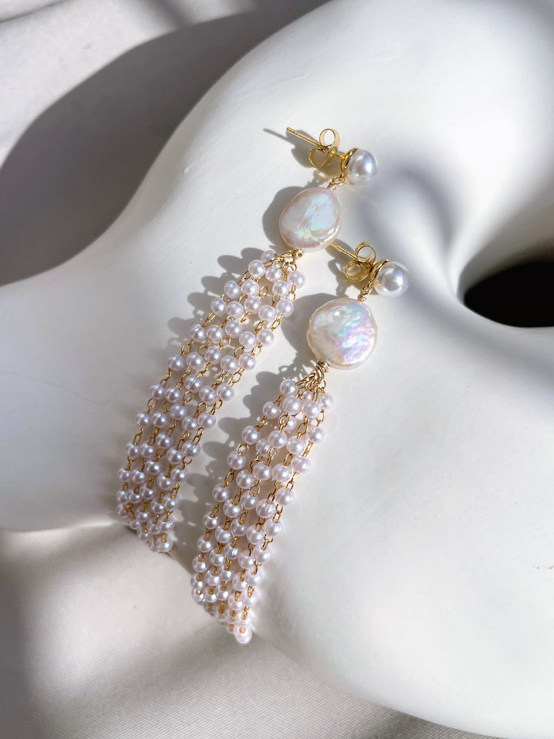 Coin Pearl Drop Earrings