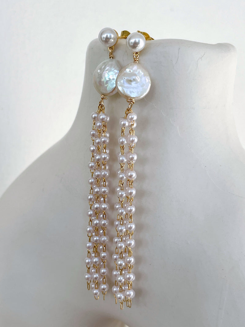 Coin Pearl Drop Earrings