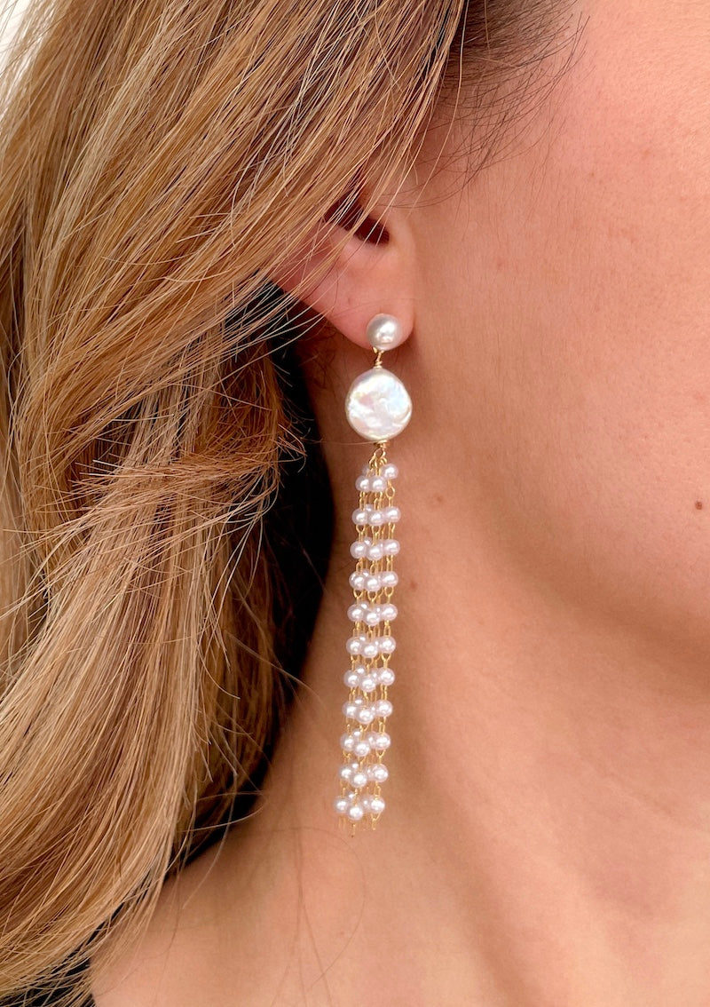 Coin Pearl Drop Earrings