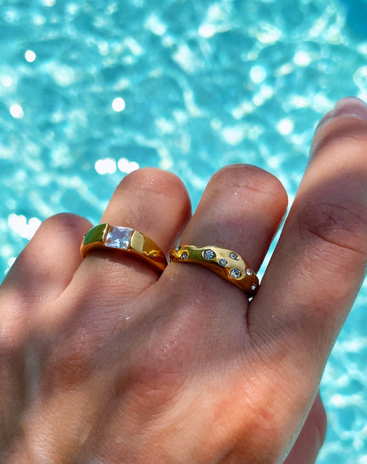 Irregular Gold CZ Waterproof Ring