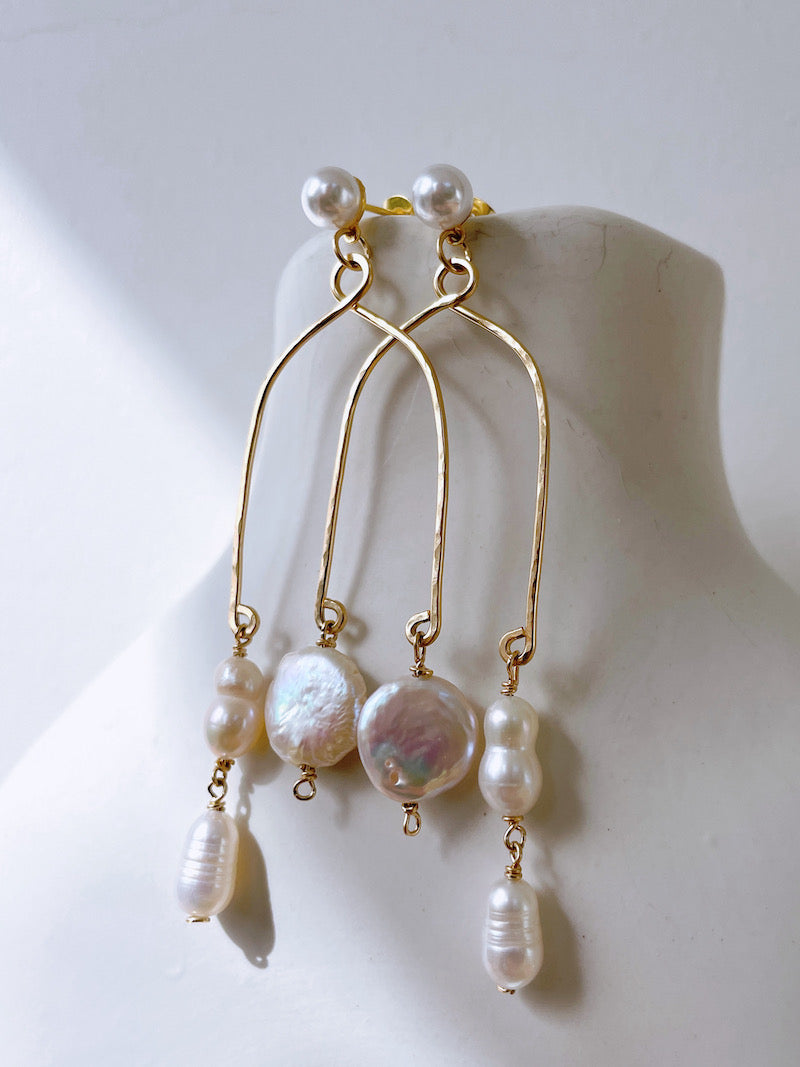 Arch Gold Pearl Earrings