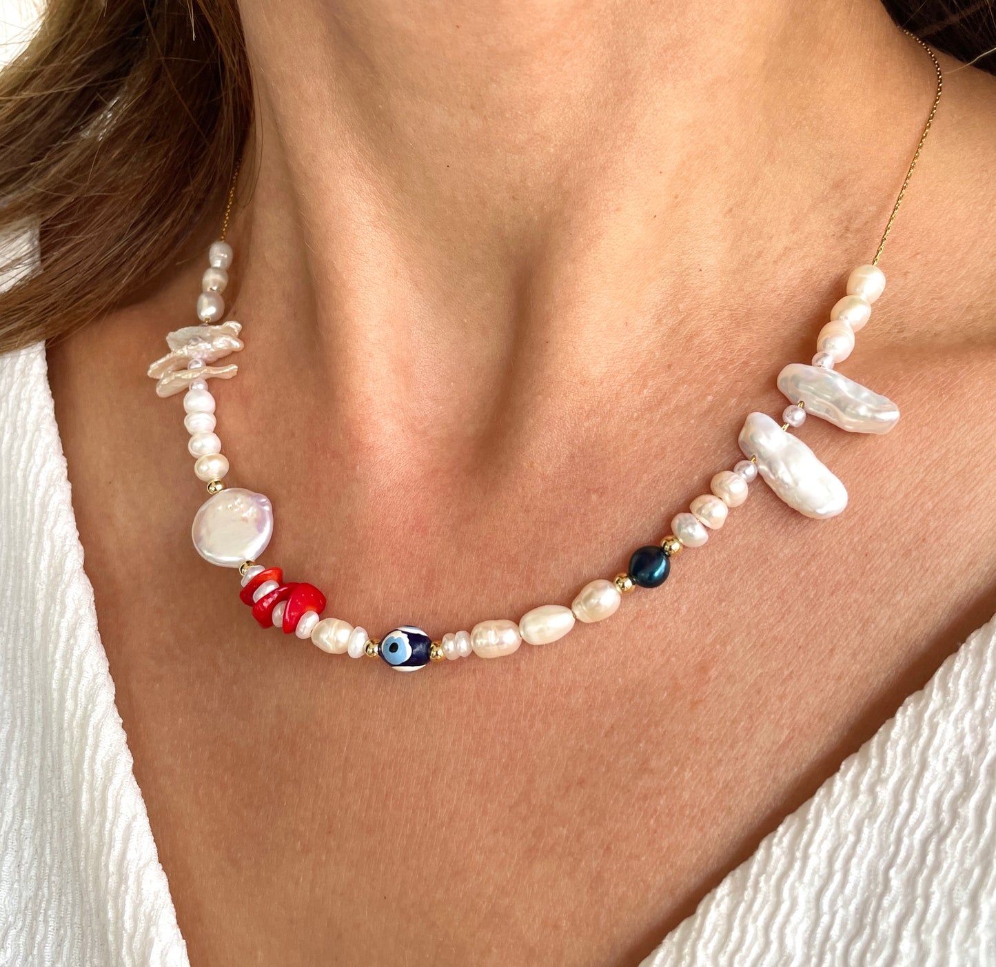 Evil Eye Pearl Necklace