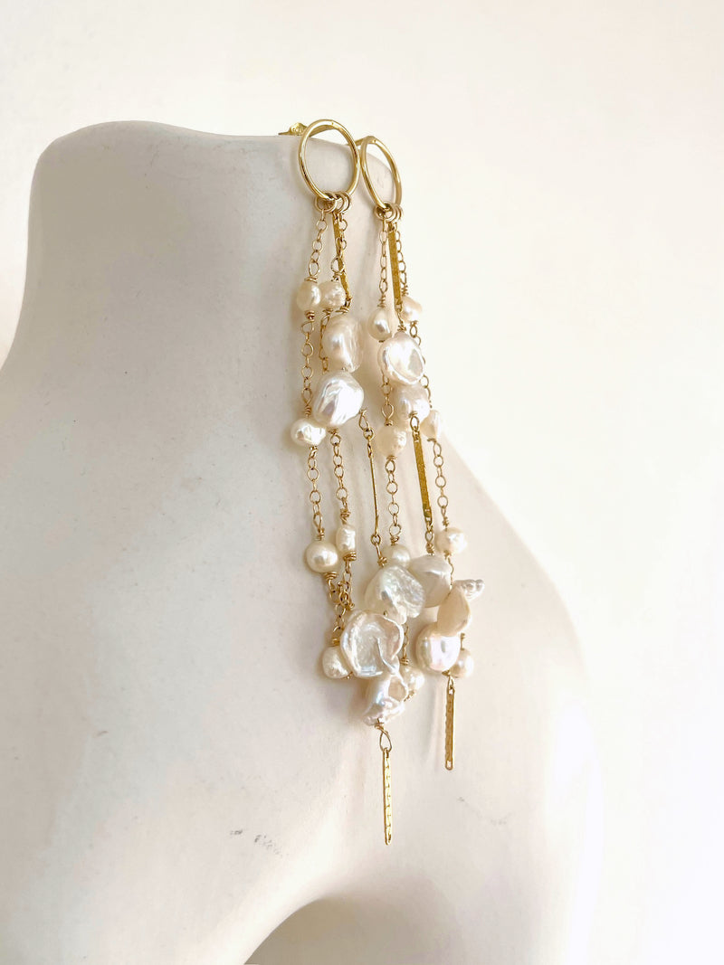 Gold Keshi Pearl Dangle Earrings